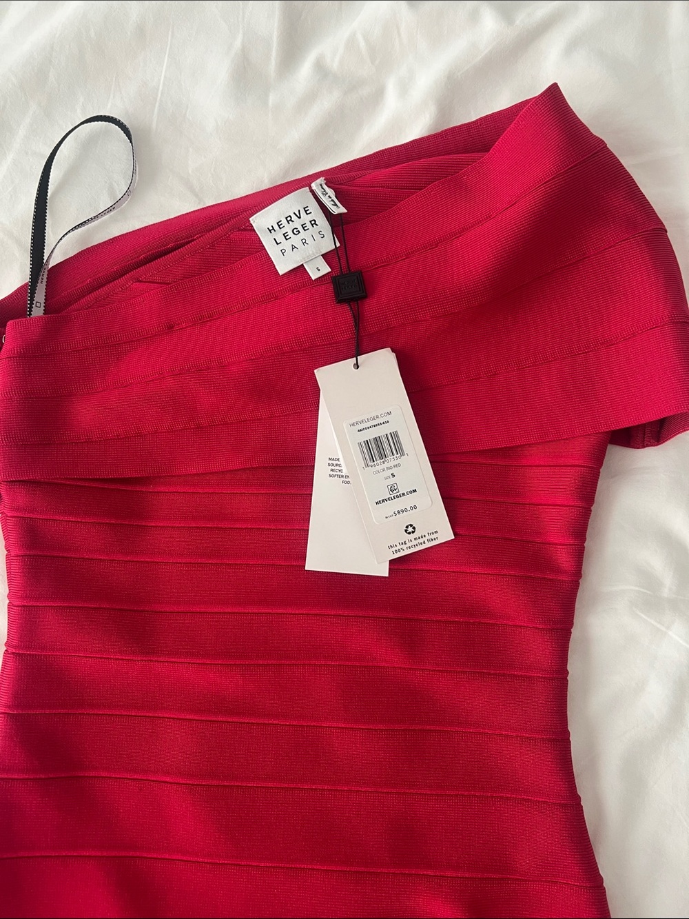 Herve Leger Hot Red-Shoulder Bandage Dress
